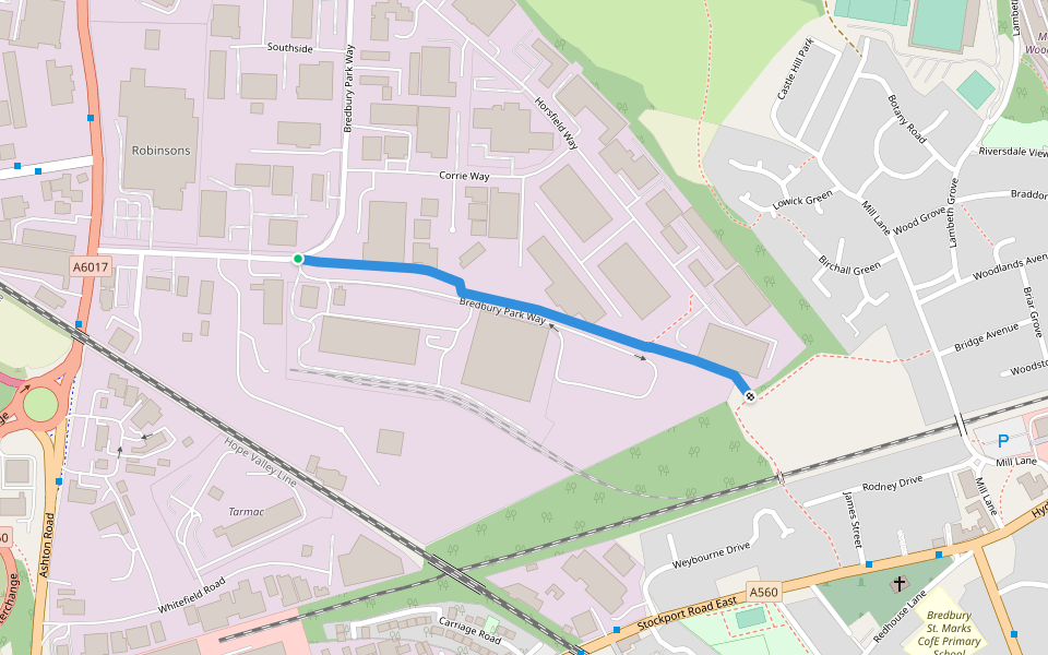 Bredbury Park Way walking route map in Bredbury