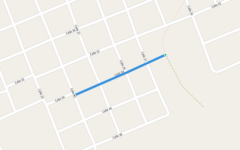 Calle 34 walking route map in La Quemada