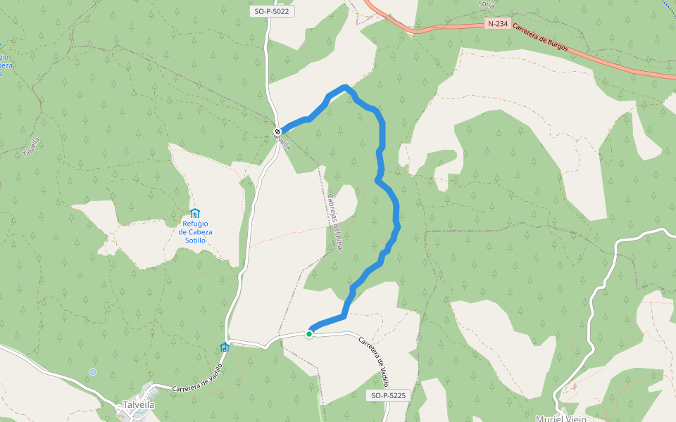 Camino de las Vueltas walking route map in Cabrejas del Pinar