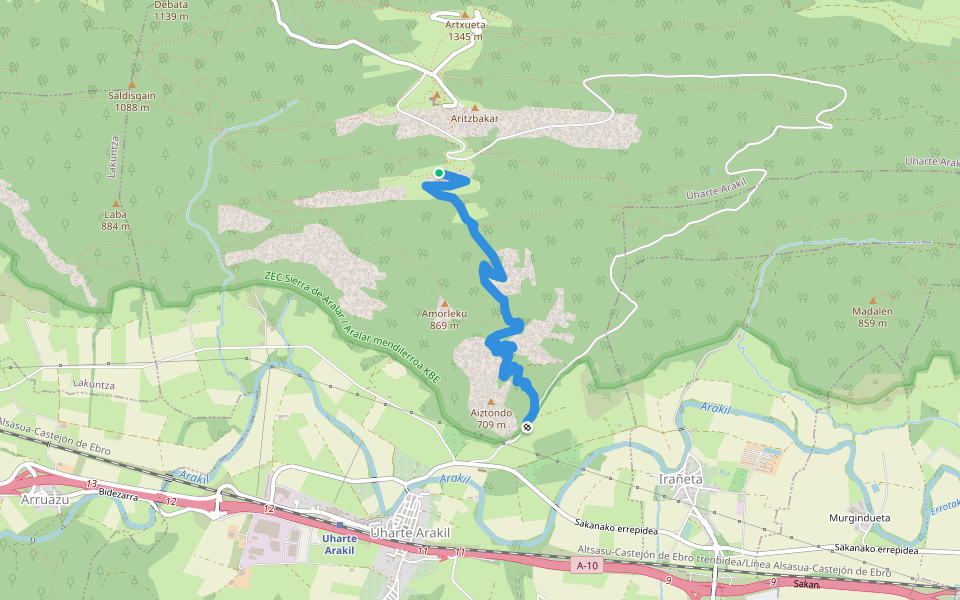 Done Mikel ibilbidea / Senda San Miguel walking route map in Irañeta