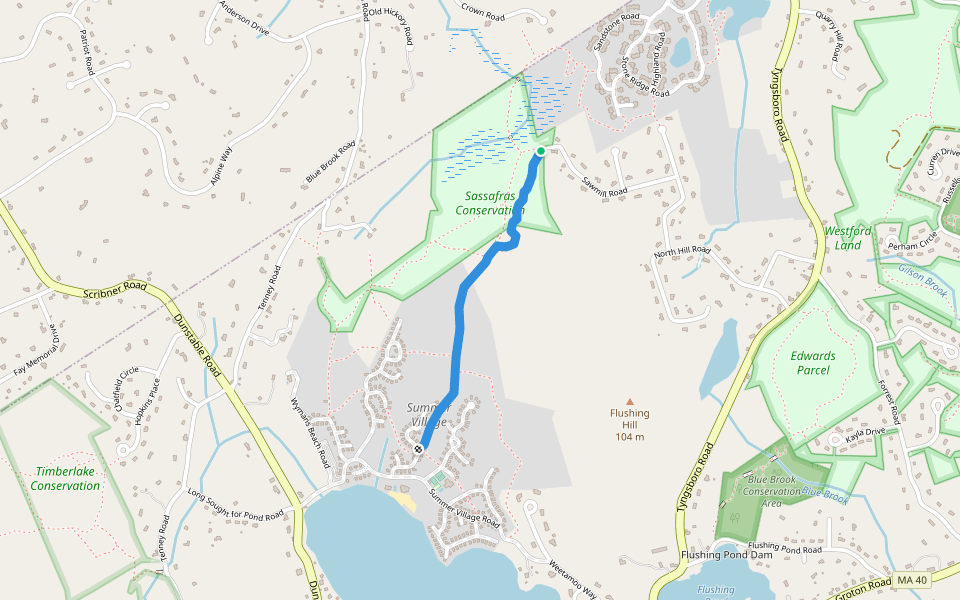 Big Rock to Summer Village walking route map in Westford