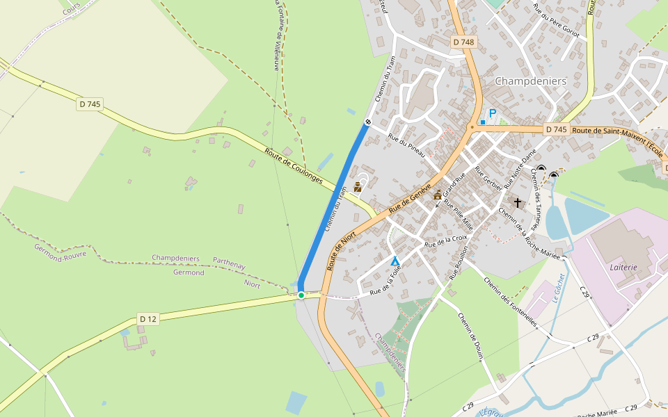 Chemin du Tram walking route map in Champdeniers