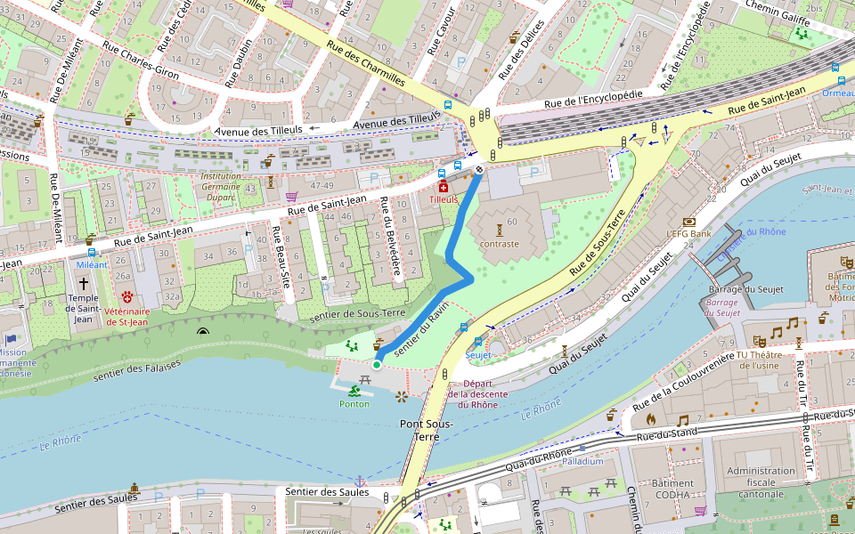 sentier du Ravin walking route map in Genève