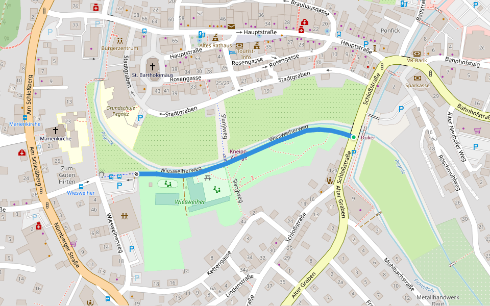 Wiesweiherweg walking route map in Pegnitz