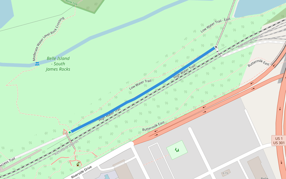 High Water Trail walking route map in Richmond