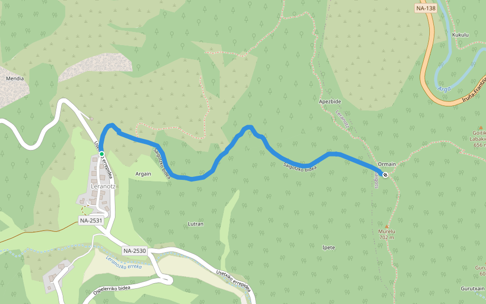Saigotzko bidea walking route map in Leranotz