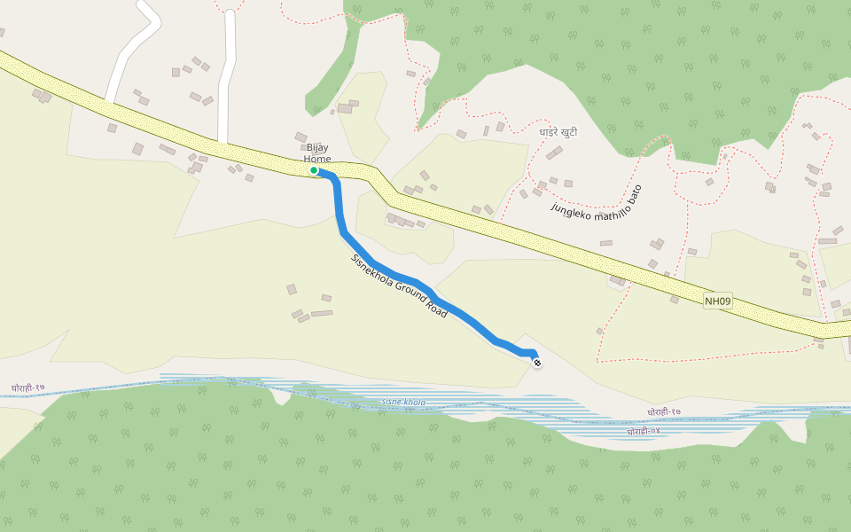 Sisnekhola Ground Road walking route map in Ghorahi