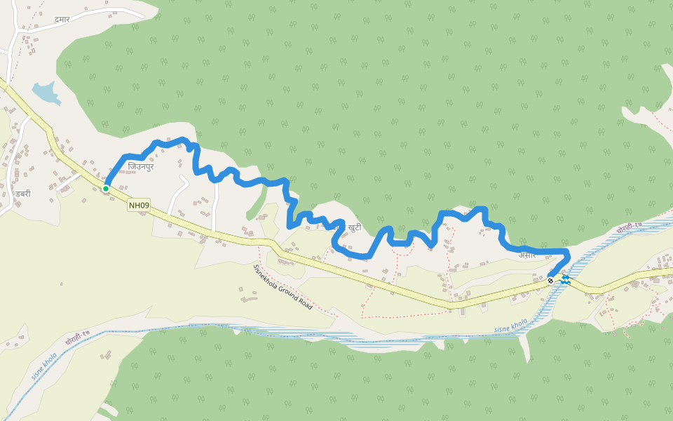 jungleko mathillo bato walking route map in Ghorahi