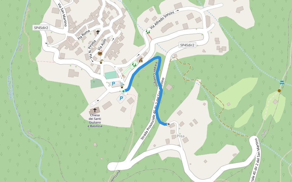 Via per Cuveglio walking route map in Duno