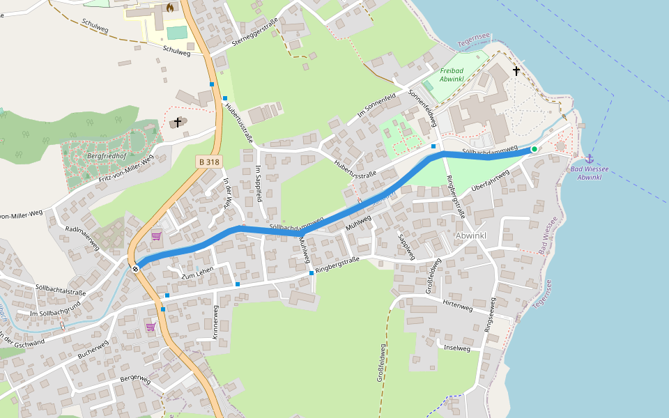 Söllbachdammweg walking route map in Bad Wiessee