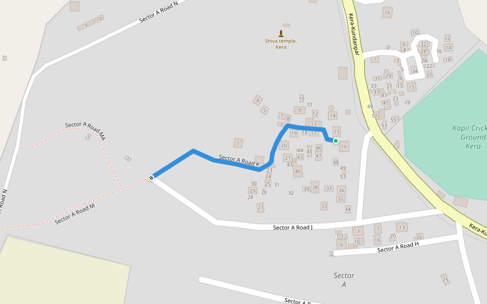 Sector A Road K walking route map in Varsha Wadi