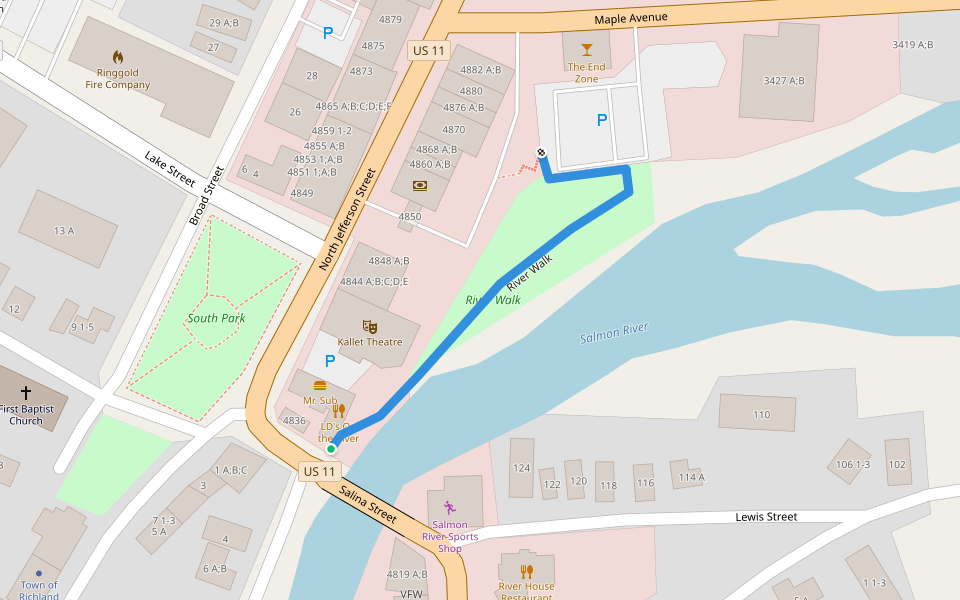 River Walk walking route map in Pulaski