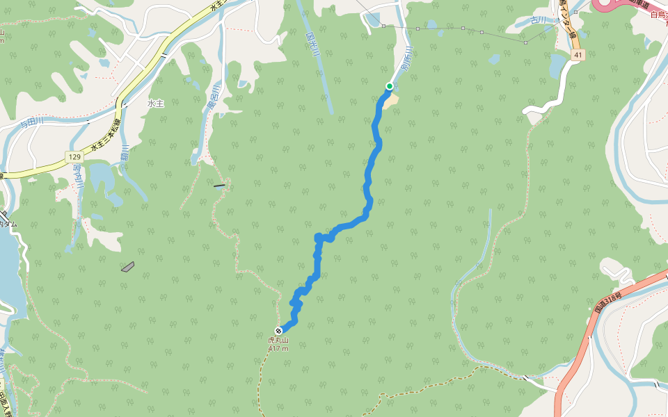 虎丸山 登山道 (別所川ルート) walking route map in Higashikagawa