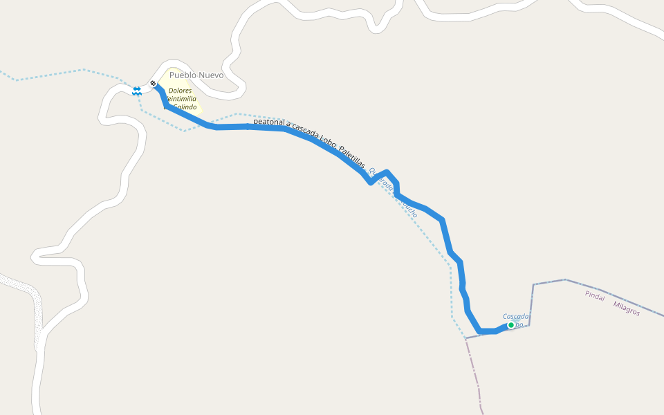 peatonal a cascada Lobo, Paletillas walking route map in Cerro Verde