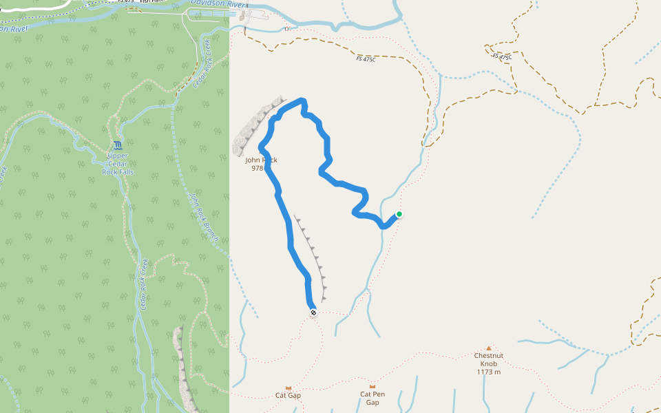 John Rock Trail walking route map in Brevard