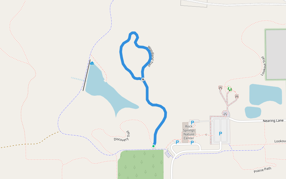 Woodland Trail walking route map in Decatur