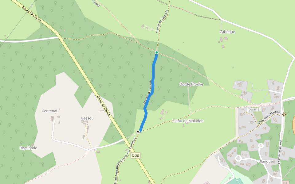 Chemin de Lestrade walking route map in Caylus