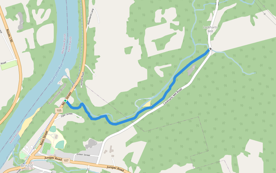 Shiktehawk Trail walking route map in Florenceville-Bristol