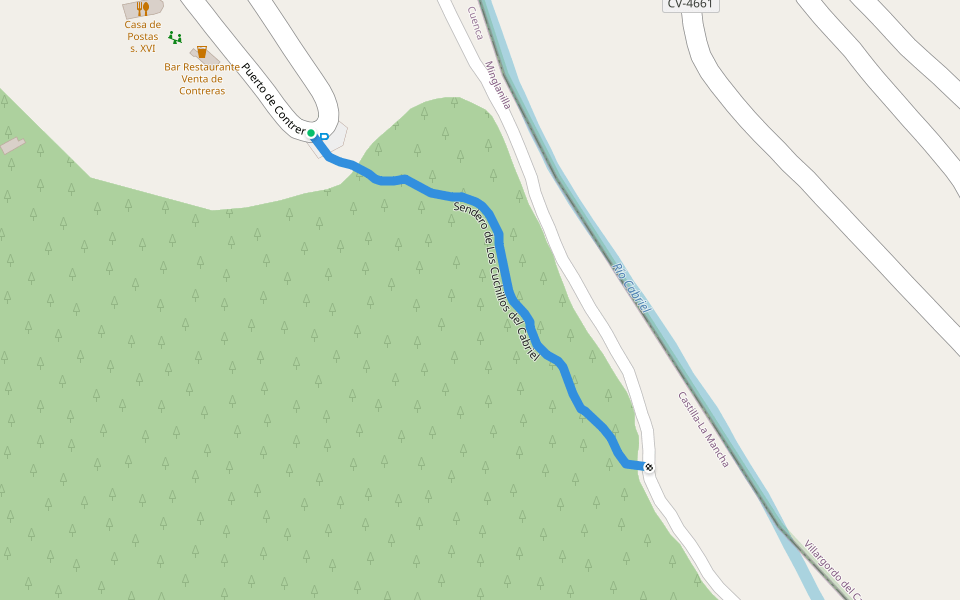 Sendero de Los Cuchillos del Cabriel walking route map in Minglanilla