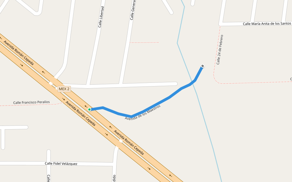 Avenida de los Maestros walking route map in Piedras Negras