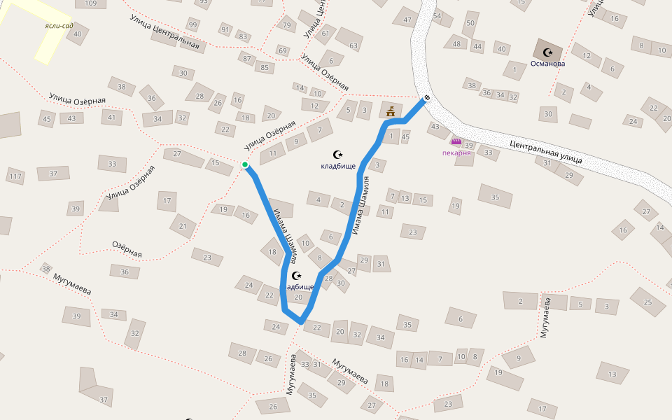 Имама Шамиля walking route map in Orota