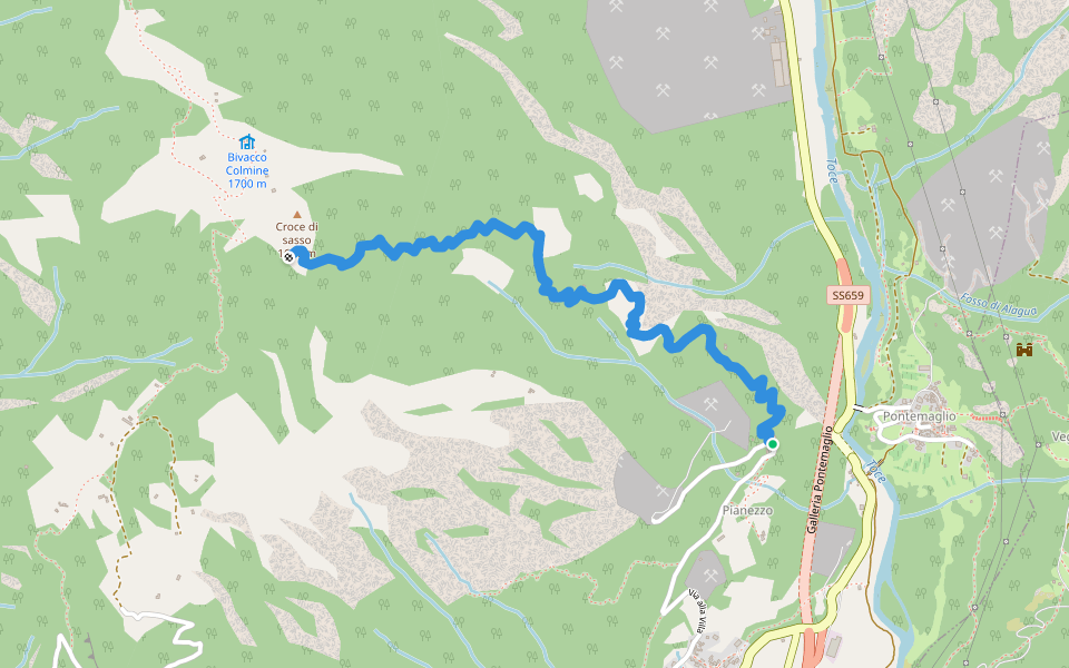 sentiero Pianezzo - Colmine di Crevola walking route map in Pontemaglio