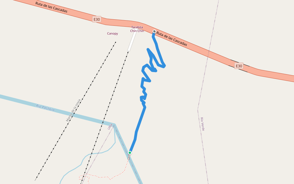 Sendero a la cascada "El manto de la novia" walking route map in Agoyán