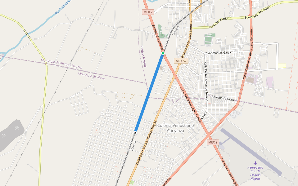 Calle Cuauhtémoc Cárdenas walking route map in Piedras Negras