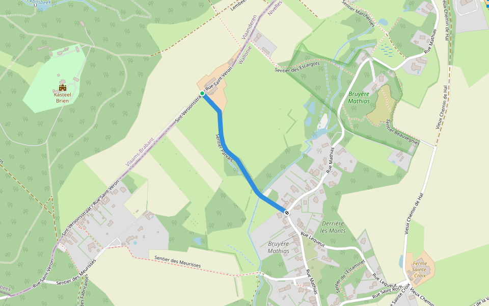 Sentier Parvais walking route map in Braine-le-Château