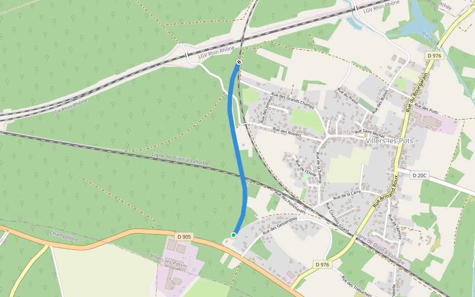 Ancienne Ligne de Gray à Saint-Jean-de-Losne walking route map in Villers-les-Pots