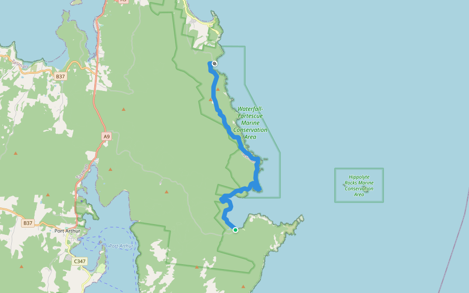 Tasman Coastal Trail walking route map in Fortescue