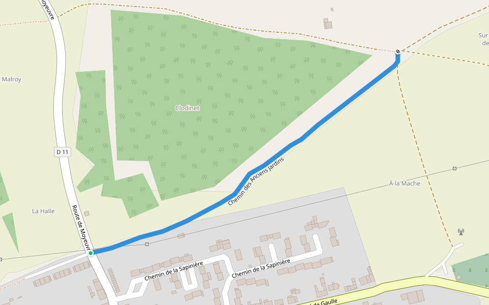 Chemin des Anciens Jardins walking route map in Montois-la-Montagne