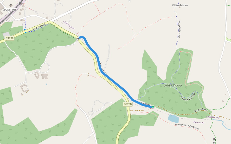 Coast to Coast walking route map in Tregullow