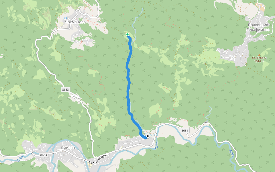 Part of Eco Trail "monastry to vilage Smilyan" walking route map in Chokmanovo
