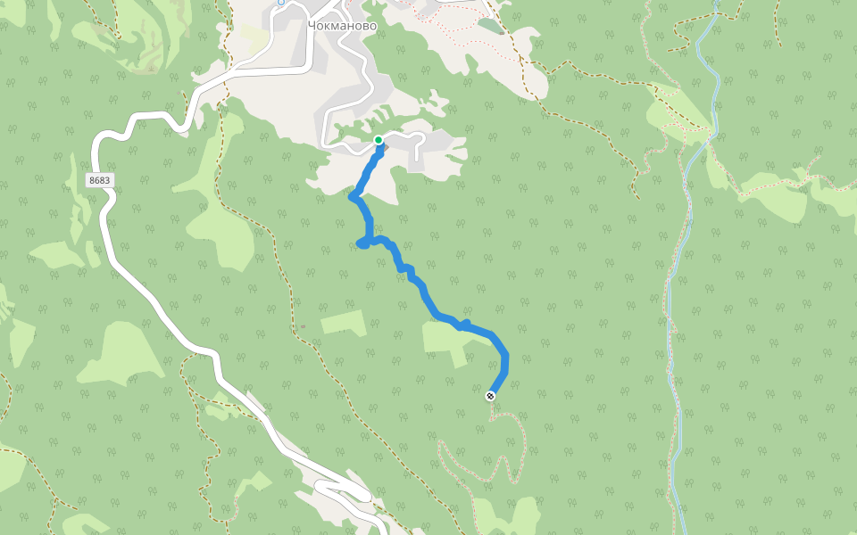 path to area "Katran", пътека към местността "Катран" walking route map in Chokmanovo