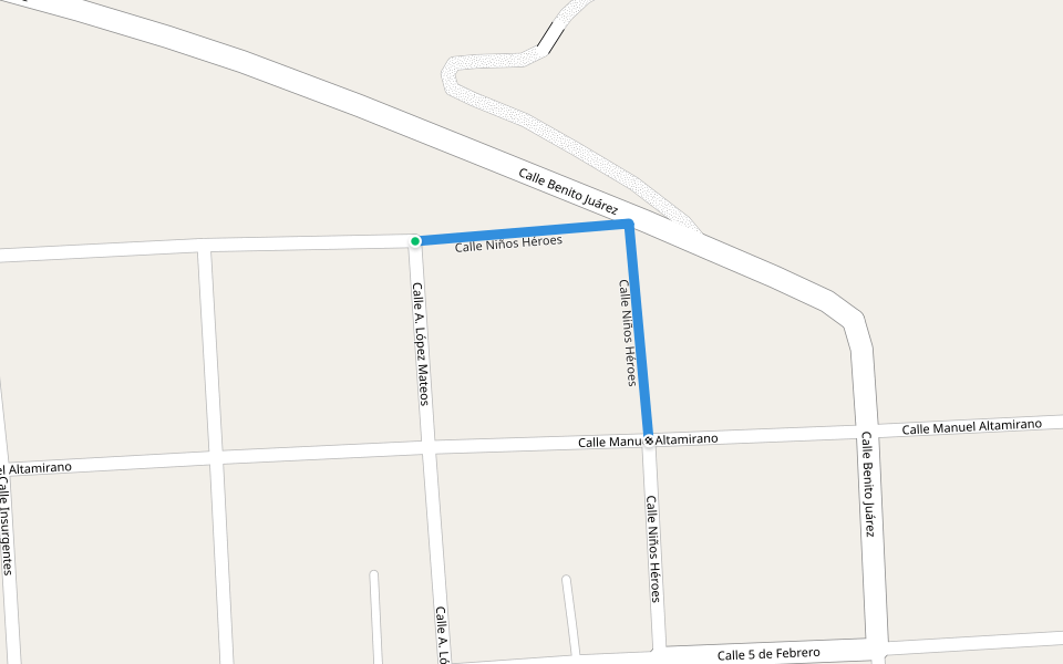 Calle Niños Héroes walking route map in San Lorenzo Joya de Rodríguez
