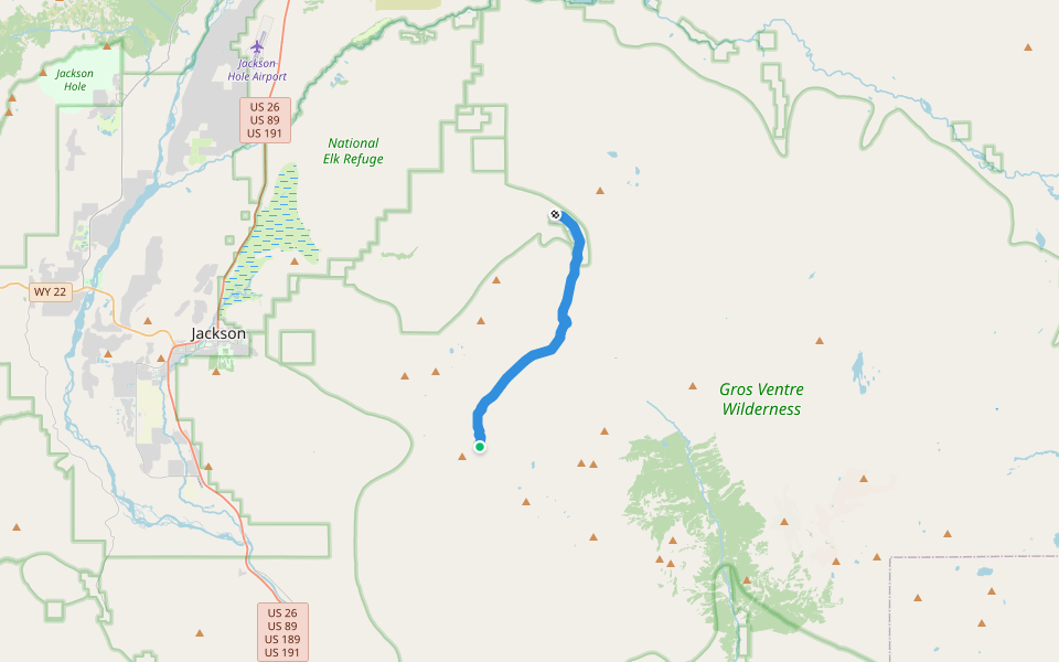 Flat Creek walking route map in Hoback