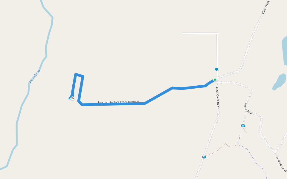Footpath to Rock Creek Overlook walking route map in Roberts