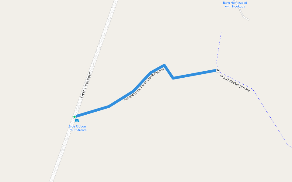 Footpath the Clear Creek Fishing walking route map in Roberts