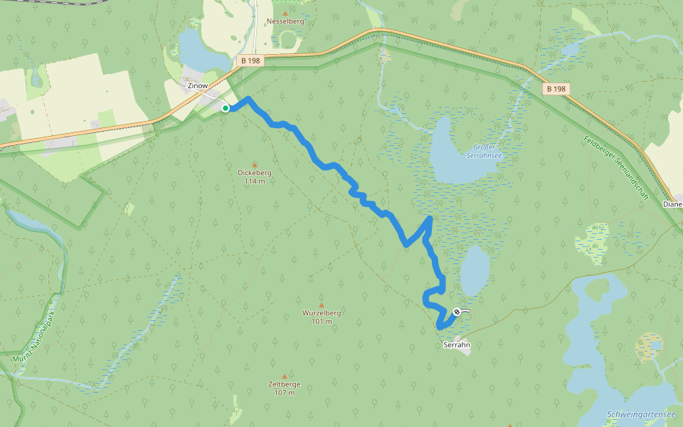 Wald-Erlebnis-Pfad Zinow-Serrahn walking route map in Carpin