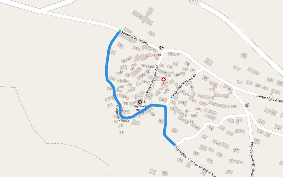 Озёрная улица walking route map in Tanusi