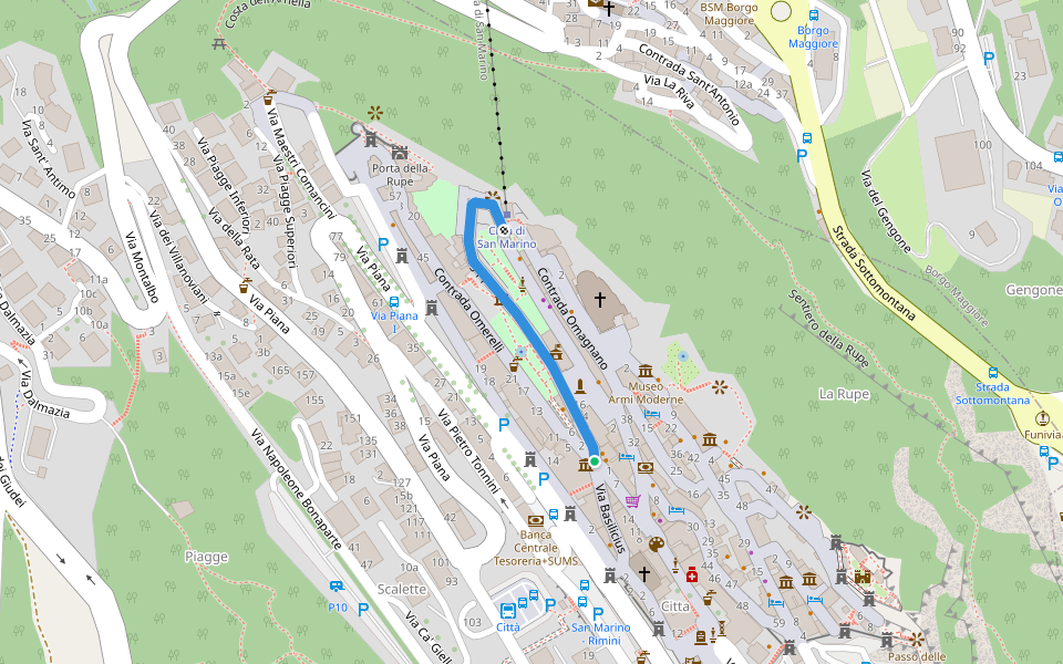 Via Eugippo walking route map in Città di San Marino