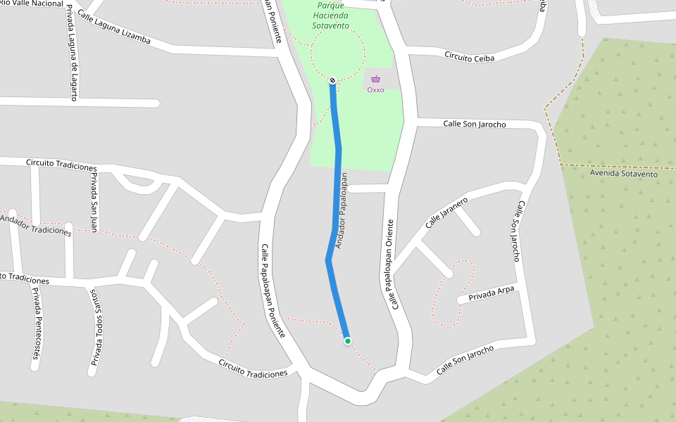 Andador Papaloapan walking route map in Hacienda Sotavento