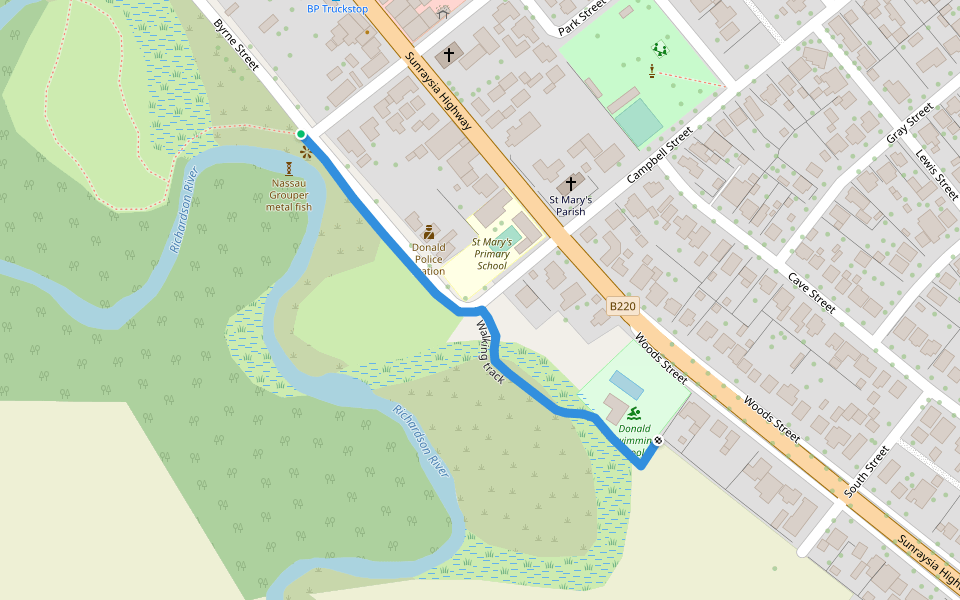 Walking track walking route map in Donald