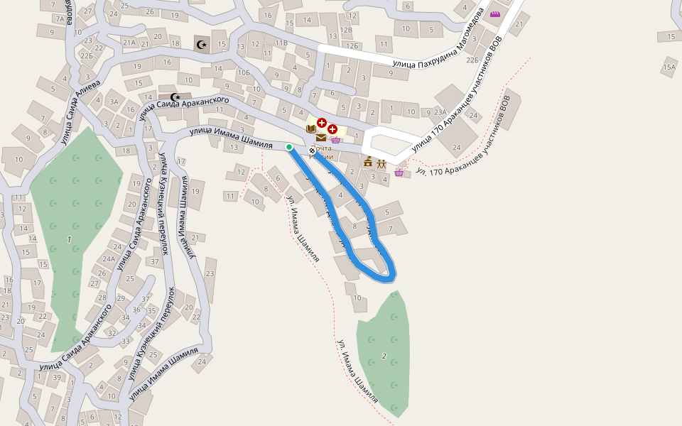 улица Али Джамалудинова walking route map in Arakani