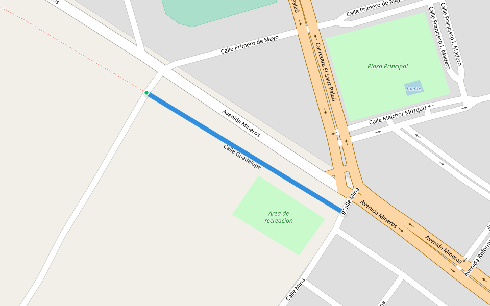 Calle Guadalupe walking route map in Minas de Barroterán