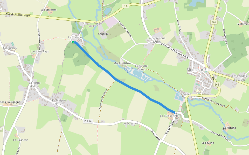 Chemin de Creully walking route map in Moon-sur-Elle