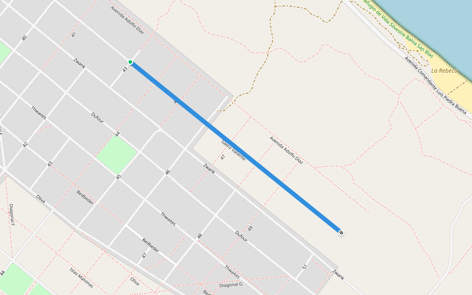 Sáenz Valiente walking route map in Bahía San Blas