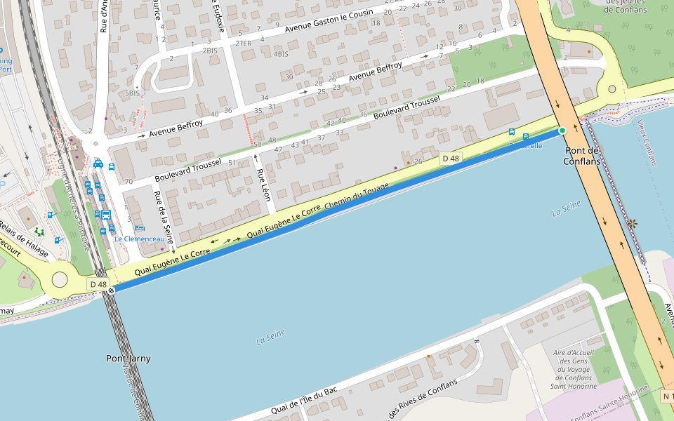 Chemin du Touage walking route map in Conflans-Sainte-Honorine