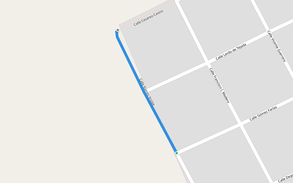 Calle Ramos Arizpe walking route map in Sacramento